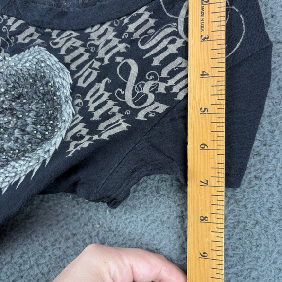 Vtg Rock & Rose Womens V-Neck Graphic T-Shirt Black Emo Grunge Y2k Medium - Picture 6 of 8